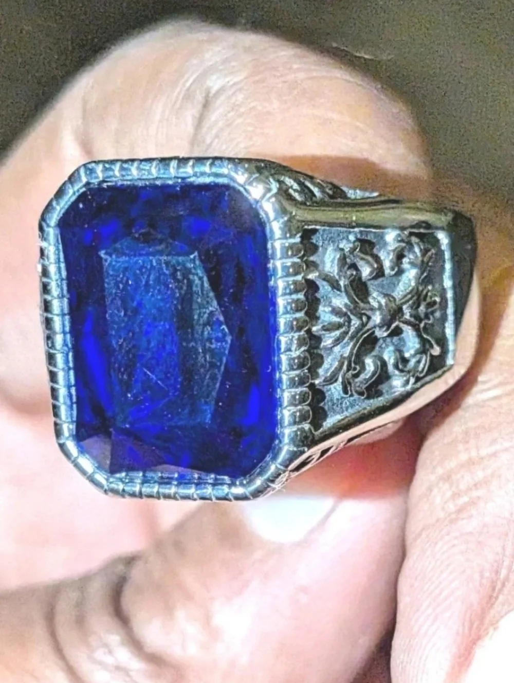 Retro Viking 5 Ct Lab Created Blue Sapphire Men's Ring 14K Silver Plated Sz 13
